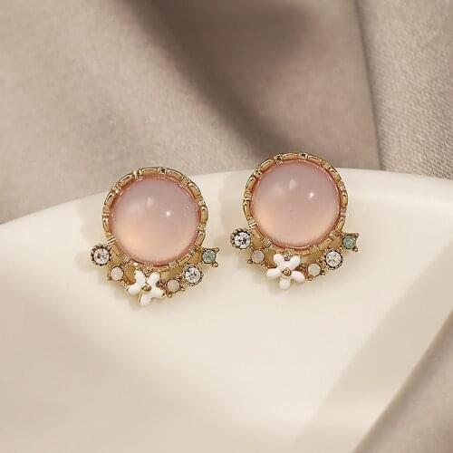 OEING Hot Sale 925 Silver Stud Earrings Pink Opal For Women Fine Jewelry Party Brithday Gift