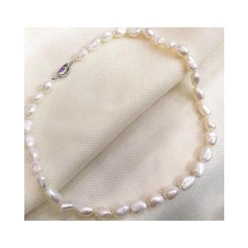 New Favorite Pearl Fine Jewelry 9x10mm White Baroque Genuine Freshwater Pearl Necklace S925 Silver Clasp Birthday Party Gift