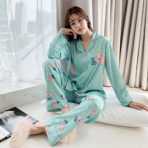 Fashion Print Cotton Sleepwear Ice Silk Women Pajamas Set Spring Autumn womens Nightwear Pajamas Home Suit New Pajama Female