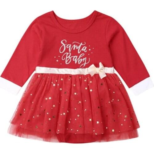 Girl Dress 2019 Christmas Newborn Baby Girls Princess Clothes Xmas Santa Bodysuit Tulle Dress Size 0-24M
