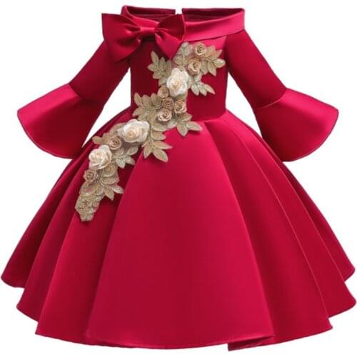 Embroidery Girls Dress Gold beaded Flower kids dresses for girls princess Dress Informal Party girls Dress tulle vestidos Floral