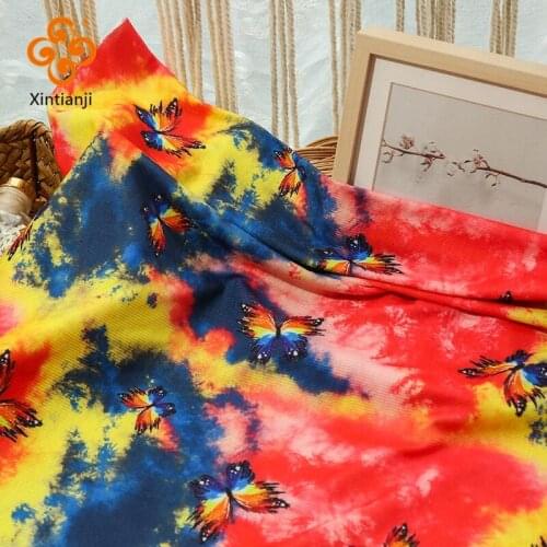 Spandex Rib Polyester Knitted Butterfly Sewing Fabric For Diy Dress Or Tops Stretchy Jersey Cloth 0.5/1/2/3/4/5 yards/Piece