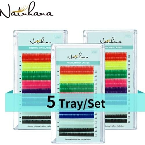 NATUHANA Wholesale 5Cases/Lot 16Rows Mix Color Eyelash Extensions Rainbow False Eyeashes Individual Mink Lashes for Makeup Cilio
