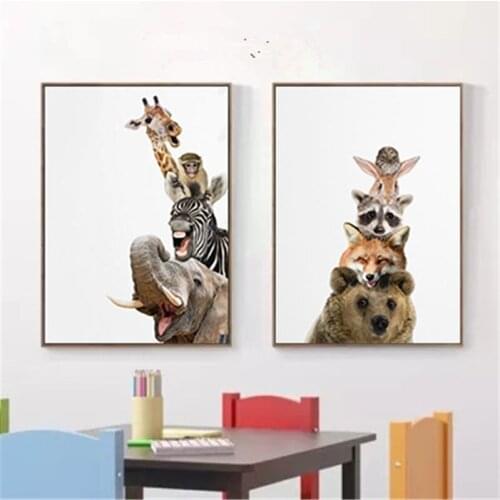 Modern Cute Animal Picture Sweet Home Decor Nordic Canvas Painting Vivid Wall Art Print Minimalist Decor Poster for Living Room