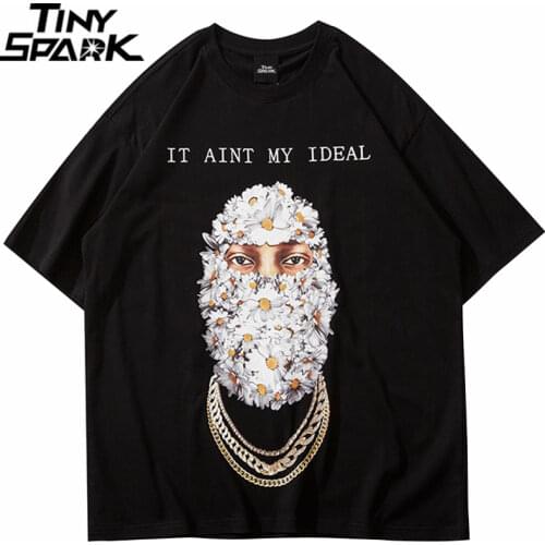 Streetwear Harajuku T-Shirt Man Flower Letter Print Tshirt 2021 Hip Hop Summer Short Sleeve Cotton Casual T Shirt Black White