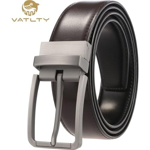 VATLTY 2020 New mens belt natural cowhide smooth double-sided belt for men official authentic metal buckle casual business belt