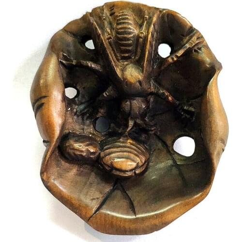 Y7615 - 2 " Nice Quality Hand Carved Boxwood Netsuke Figurine Carving : Bees on Lotus