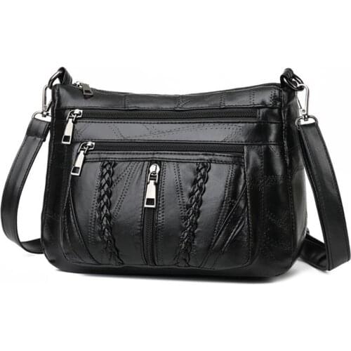 Women Branded Solid Color PU Leather Crossbody Bag 2021 New Large Capacity Multi Pocket Shoulder Bag Female Retro PU Handbag