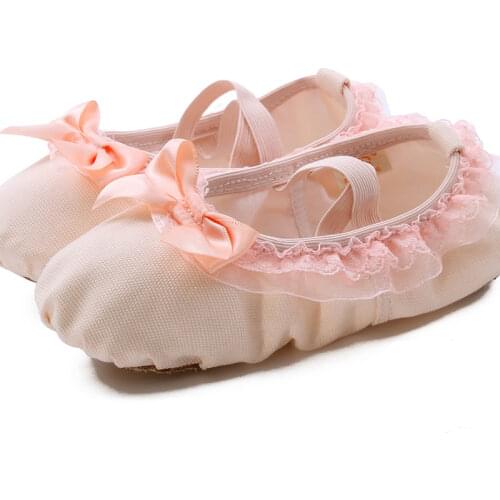 Flowers Decorated Canvas Split Womens Slippers Soft Sole Girls Ballet Pink Flesh Red LACE Dance Pointe Shoes Girls
