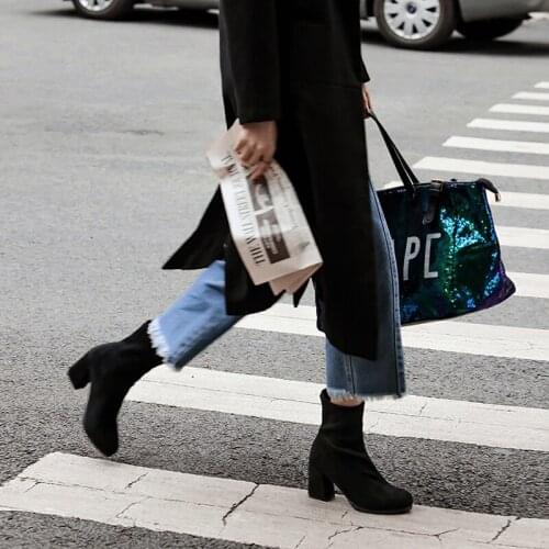 Womens Short Boots Frosted Medium Heel High Heel Shoes And Socks Boots Short Long Womens Fashion Elegant High Heel Shoes