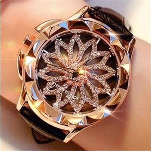 Watch Women Rhinestone Watches Ladies Watch Leather Big Dial Bracelet Women Wrist Watch Crystal Relogio Feminino Clock
