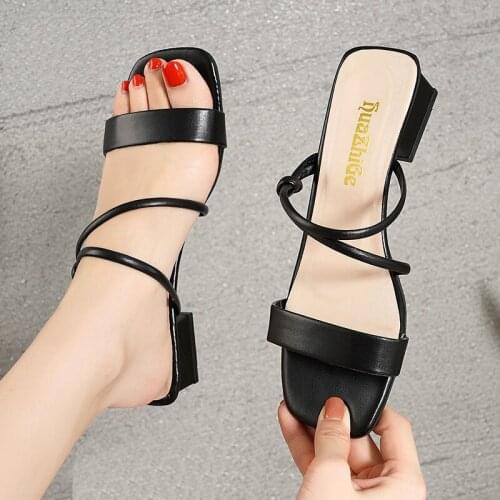 Roman sandals female 2021 new summer fairy style word belt womens shoes Korean version of wild thick heel high heels