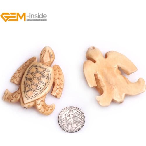 Gem-inside 1-4pcs Selectable Size White Yellow Carved Bone Animal Tortoise Beads for Jewelry Making Beads Decoration DIY Beads