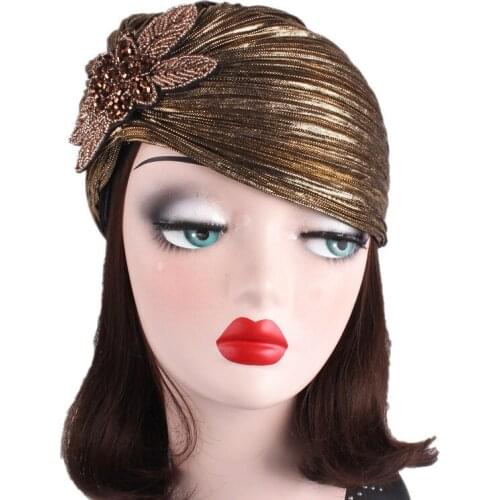 1pcs/lot Woman Hijabs Turban Cap Hat Beanie Ladies pleated muslim cap with beading flower