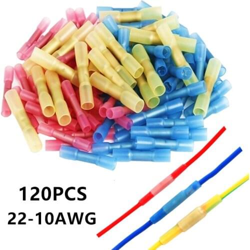 120PCS Heat Shrink Crimp Terminal Insulated Butt Electrical Splice Wire Connectors Cable Terminal Waterproof Connector AWG 22-10