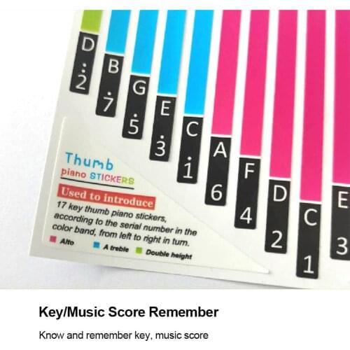 4.09*2.48in 17-key Thumb Piano Sticker Removable Colorful Piano Sticker for Thumb Piano Beginners Enthusiasts