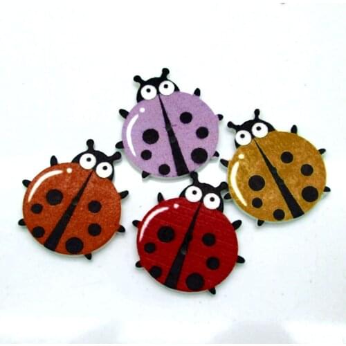50pcs Mixed Ladybug Wooden Sewing Buttons For Clothing Needlework Scrapbooking Wood Botones Decorative Crafts Diy Accessories