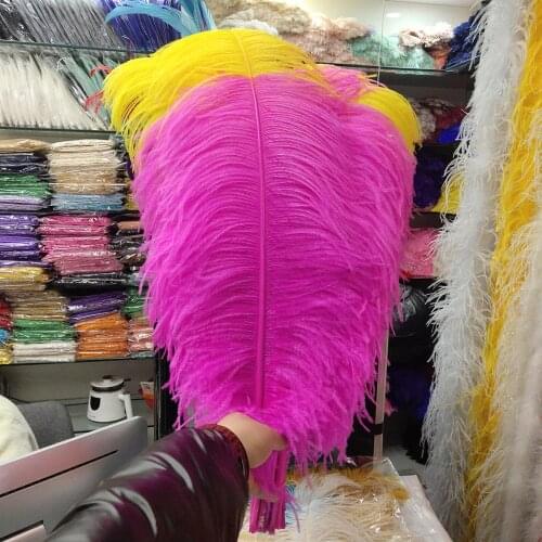 Wholesale 50 pcs Rose and Yellow "Thick Stem" Male Ostrich Feathers 24-26inch/60-65cm DIY Jewelry Craft Making Decoration