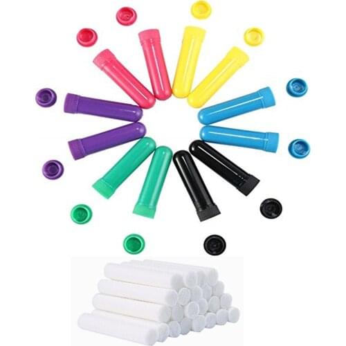 8 sets/lot Aromatherapy inhaler tube container, Plastic nasal inhaler blank Empty Sticks with Cotton Wick for essential oil