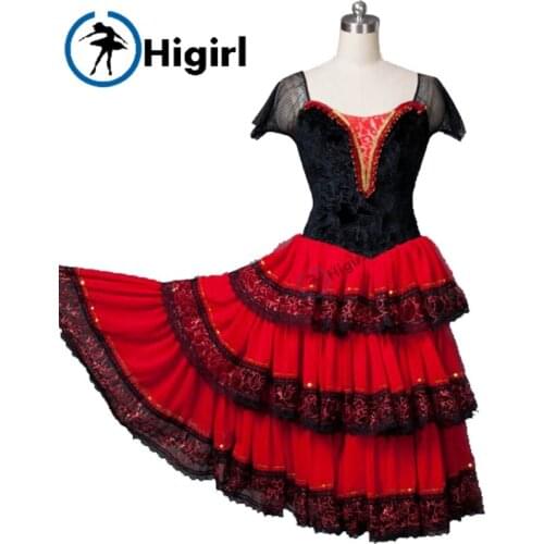 Free shipping spanish ballet dresses red romantic ballet tutu dresses cake ballet dress ballet performance tutu dressesBT8994