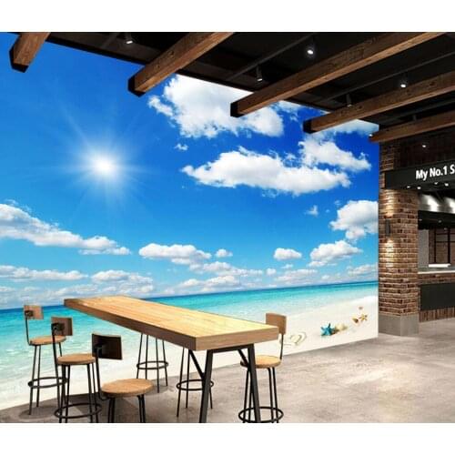 CJSIR Custom Seaside Blue Sky and White Clouds 3D Landscape Mural Photo Wallpaper Living Room Sofa Bedroom Wall Papers Decors