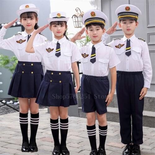 Kids Pilot Uniform Boys Girls Air Force Costumes Children Flight Suit Halloween Cosplay Clothing Navy Military Uniform Gifts