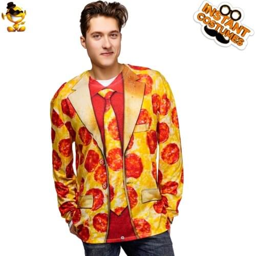 Halloween Cosplay Men Food 3D Printing Pizza Suit Carnival Delicious Long Sleeve Shirt Costume for Carnival Adult Funny Party