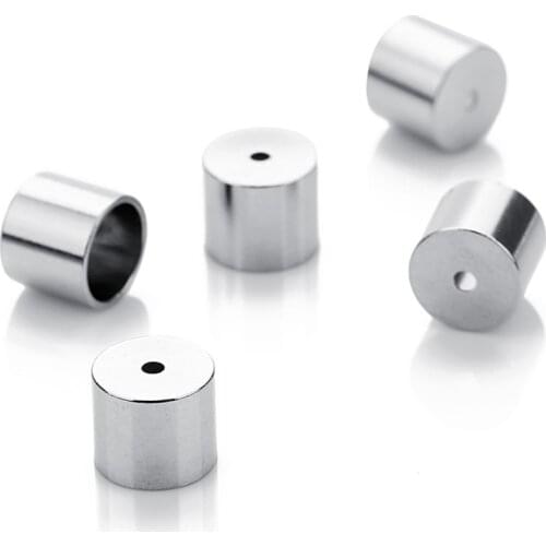 10pcs End Cap Stainless Steel 6mm Large Inner Hole Steel Black Colors Leather Cords Tassels Caps Connectors DIY Jewelry Findings