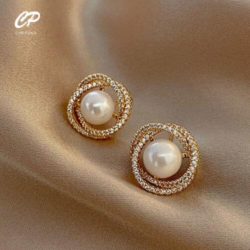 Creative Design Spiral Pearl Earrings Retro French Cold Wedding Party Earring Gift