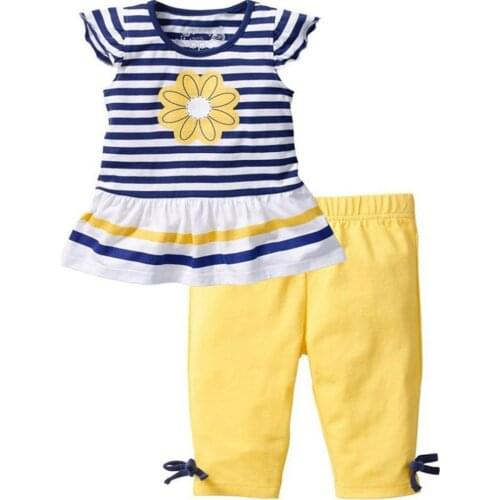 Hot Sale 2PCS Grils Clothing Set Children Summer Brand Clothing Kids Daisy Dress + Cropped Pants Suit Girls Clothing Sets
