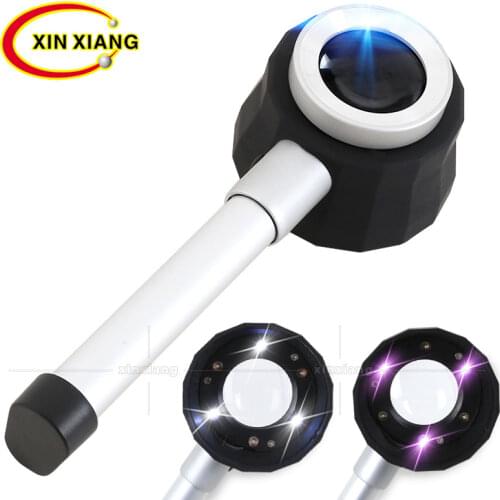 Spoon-Shaped 30X Handheld Magnifier Scale 6 LED Magnifier Lamp Magnifying Glass With LED Light Jewelry Loupe Stamps Lupa