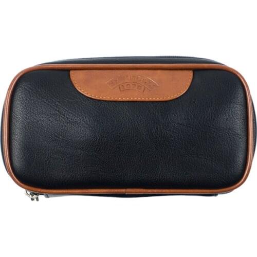 10*18.5cm Brown Border Cowhide Leather Tobacco Pouch Mezzanine Bag Volume Pipe Tobacco Storage Collection High Capacity Gift