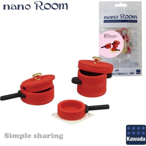 Kawada Nano Room Handmade Miniature Furniture NanoRoom NRS-015 Pot Frying Pan Set DIY Red Wooden Assembling Toy