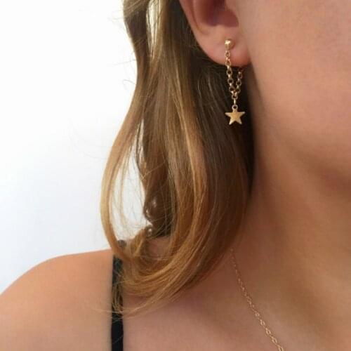 Fashion Gold Pentagram Star Drop Earrings Dangle Star Tassel Brincos With Chain For Women Girl Party Wedding Punk Jewelry