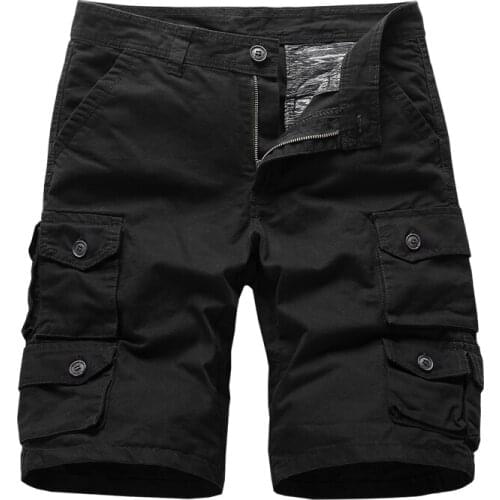 Mens Brand 100% Cotton Casual Cargo Twill Shorts Zipper Multi-Pocket Pure Color Loose Tactical Shorts BVCHAJ