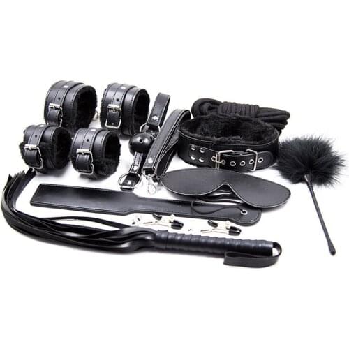 10 pieces/set Sex Bondage Restraint Kit SM Sets Women Erotic Sex Tools Adult Games Handcuffs Whip Blinder Necklace For Couples