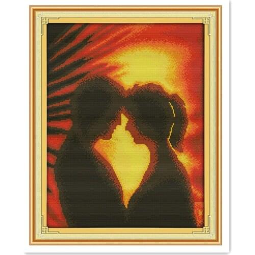 Moonlight Couples 11CT 14CT Clear Print Diy Cross Stitch Kit Romantic Warm Artwork Furniture Decoration Look Good Embroidery