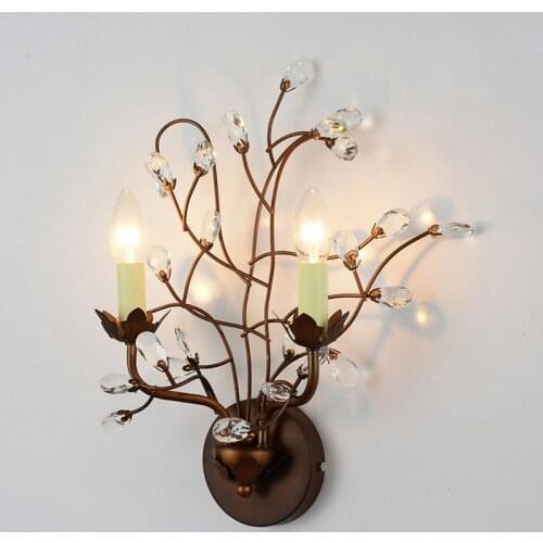 Art studio Retro E14*2 Led candle crystal wall Lamp led Luminaire Metal living room Wall fixture for Balcony Museum Villa Castle