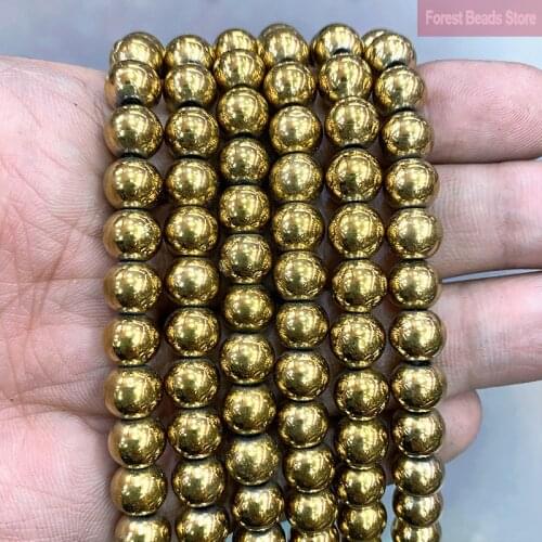 Natural Stone Smooth Golden Hematite Beads Round Loose Beads DIY Charms Necklace Bracelet for Jewelry Making 15" 2/3/4/6/8/10mm