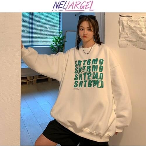 NELLARGEL Women Y2k Vintage Harajuku Letter Hoodie 2021 Female Korean Fashion Black Sweatshirts Girl Couple Kpop Punk Pullovers