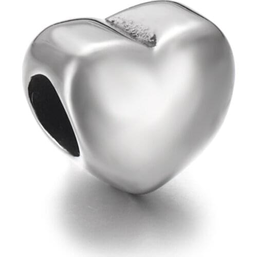 316L Stainless Steel Heart Blank Bead Polished 5mm Hole Metal European Beads Bracelet Charms for DIY Jewelry Making Accessories