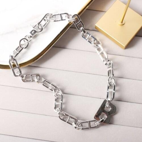 2021 New Hollow B Letter Design Exaggerated Retro Titanium Steel Thick Chain Choker Necklace For Women Man Girls Jewelry