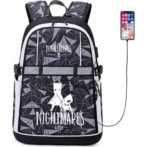 New Little Nightmares 2 Backpack Cosplay Anime six USB Bags Man Women Oxford Reflective Stripe Schoolbag Travel Bags