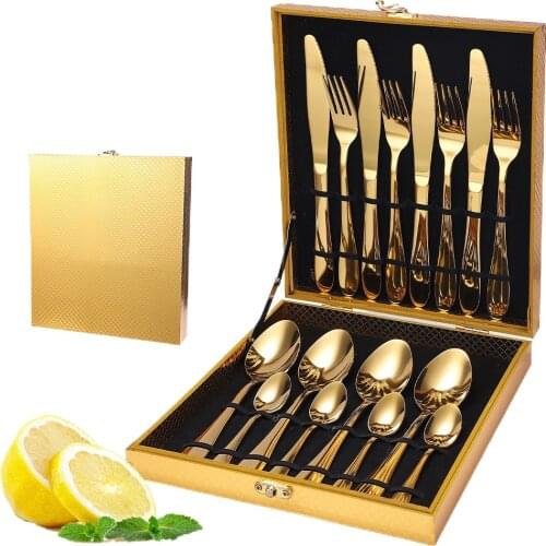 Knife and fork stainless steel tableware wooden box gift box set of 16 cutlery set tableware