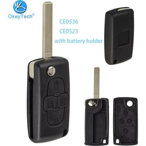 OkeyTech 4 Buttons CE0536 Flip Folding Remote Car Key Shell Cover For Peugeot 1007 Uncut Blade CE0523 Key Fob Case For Citroen