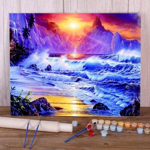 Landscape Sunset Beach Waves Coloring By Numbers Painting Package Oil Paints 50*70 Canvas Painting Home Decoration Handicraft