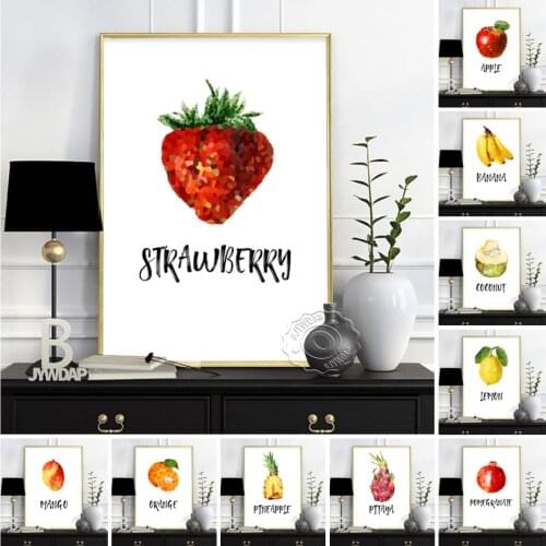 Different Fruits Prints Poster, Full Colour Apple Banana Strawberry Cherry Coconut Lemon Mango Orange Wall Picture Home Decor