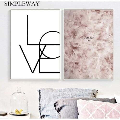 Feather Love Poster Nordic Wall Art Print Minimalis Canvas Painting Simple Decorative Picture Scandinavian Home Decoration