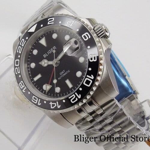 BLIGER logo GMT 40mm Automatic Movement Jubilee Band Date Window Rotatig Bezel