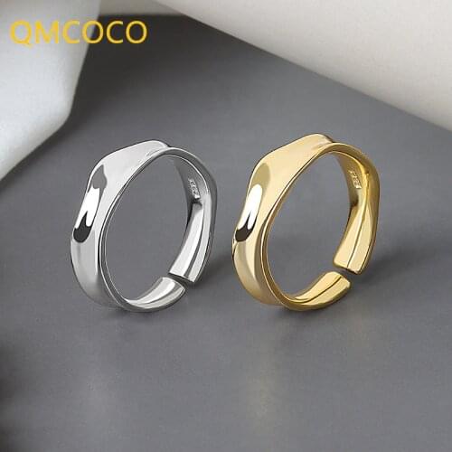 QMCOCO 925 Sterling Silver Adjustable Ring For Women INS Minimalist Irregular Ring Jewelry Birthday Party Gift